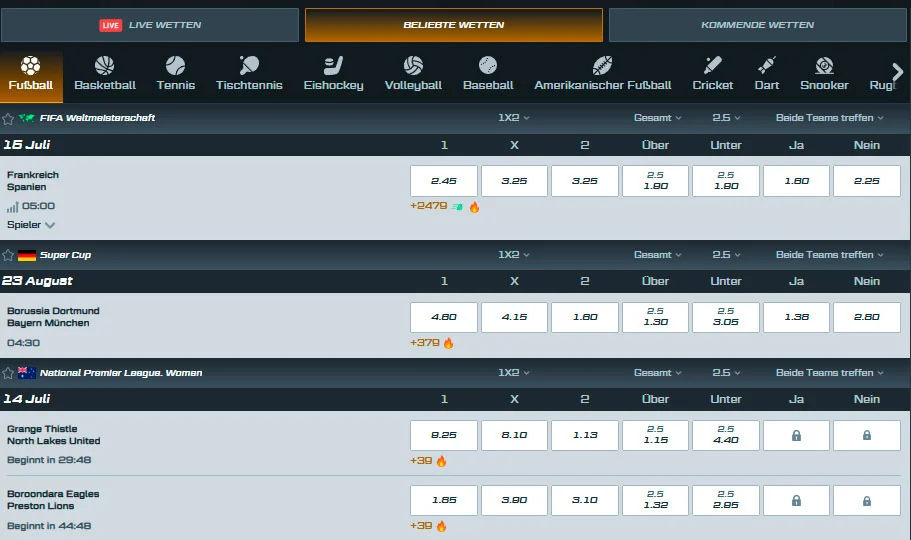 Wetten im Spinational Casino